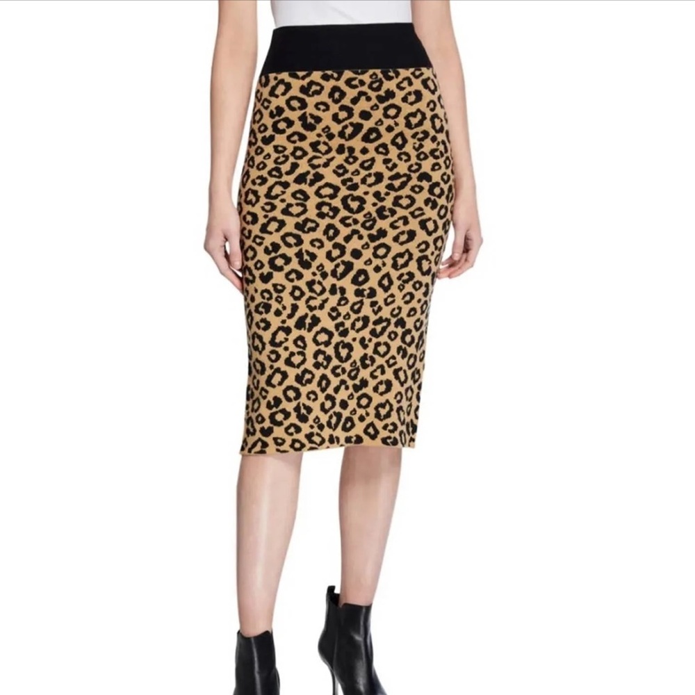 Veronica Beard Bethel Pencil Skirt Size S Leopard Jacquard Wool Blend Neutrals